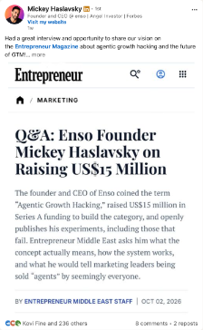 Mickey Haslavsky's LinkedIn post: Entrepreneur interview on raising US$15 million