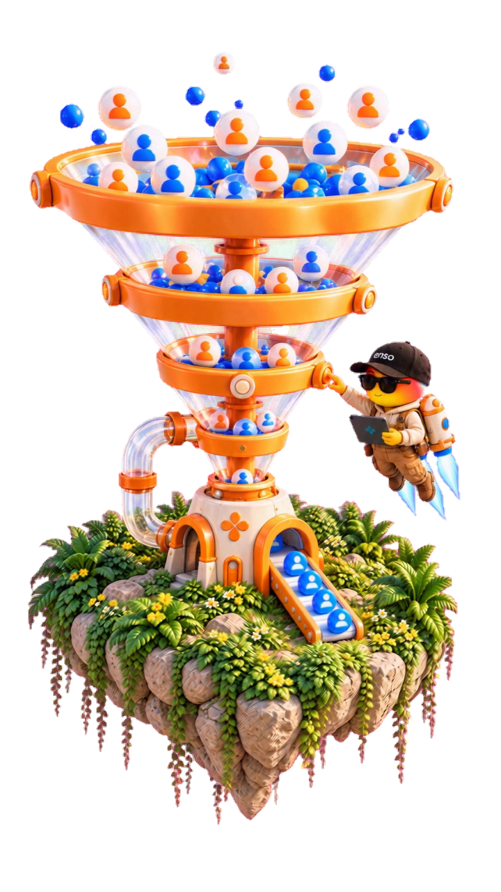 The agentic webinar growth funnel illustrated with the enso explorer